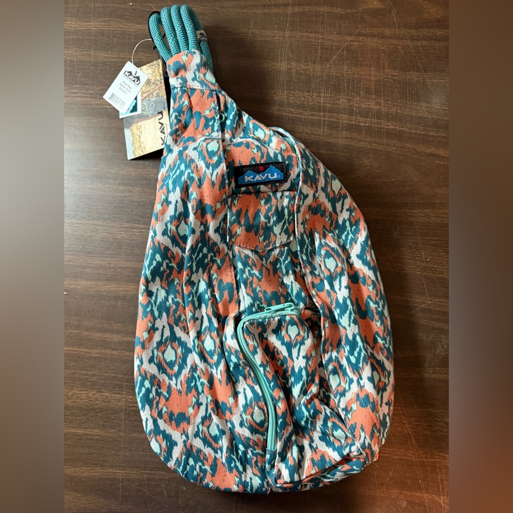 KAVU Rope Bag Sling Pack with Adjustable Rope Shoulder Strap - Beach Paint NWT